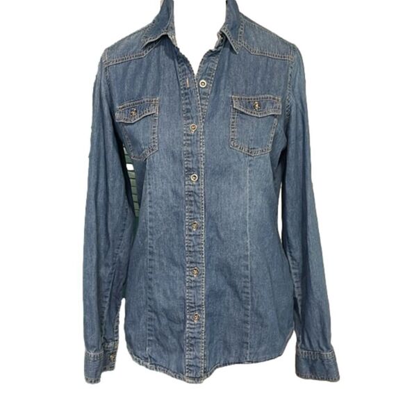 American Eagle American Blue Premium Denim 100% Cotton long sleeve top EUC - S - Picture 1 of 13